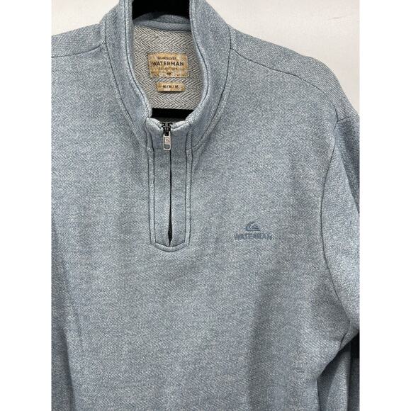 Quicksilver Waterman 1/4 Zip Sweater Mens Sz M Light Blue Pullover Sweatshirt - Picture 4 of 12